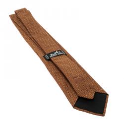 Pre Owned Hermes Orange and Black Jacquard Patterned Silk Tie