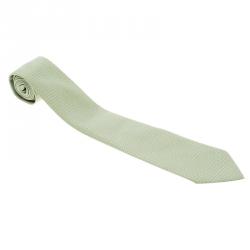 Pre Owned Hermes Green H Figure Pattern Silk Jacquard Tie