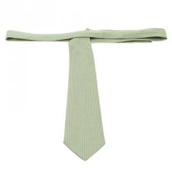 Pre Owned Hermes Green H Figure Pattern Silk Jacquard Tie