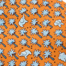 Pre Owned Hermes Orange Elephant and Tree Print Silk Tie