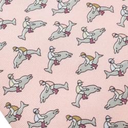 Pre Owned Hermes Pink Dolphin Print Silk Tie