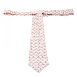Pre Owned Hermes Pink Dolphin Print Silk Tie