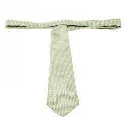 Pre Owned Hermes Green H Pattern Silk Jacquard Tie