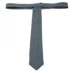 Pre Owned Hermes Navy Blue Patterned Silk Jacquard Tie