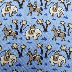 Pre Owned Hermes Blue Elephant and Horse Jockey Print Silk Tie
