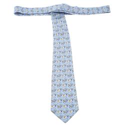 Pre Owned Hermes Blue Elephant and Horse Jockey Print Silk Tie