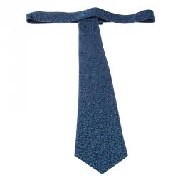 Pre Owned Hermes Navy Blue Rabbit Print Silk Tie
