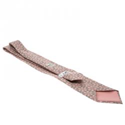 Pre Owned Hermes Pink Horseshoe Print Silk Tie