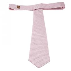 Pre Owned Hermes Pink Printed Silk Jacquard Tie