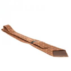 Pre Owned Hermes Orange Cursive H Pattern Printed Silk Tie