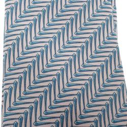 Pre Owned Hermes Pale Pink Horseshoe Pin Print Silk Tie