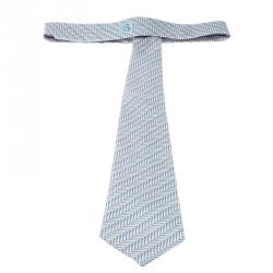 Pre Owned Hermes Pale Pink Horseshoe Pin Print Silk Tie