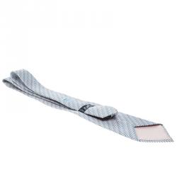 Pre Owned Hermes Pale Pink Horseshoe Pin Print Silk Tie