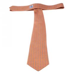 Pre Owned Hermes Orange Chaine d'Ancre Printed Silk Tie