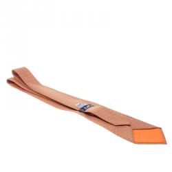 Pre Owned Hermes Orange Chaine d'Ancre Printed Silk Tie