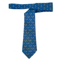 Hermes Blue Bird Print Silk Tie