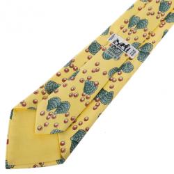 مملوكة مسبقًا Hermes Yellow Shell and Pearl Print Tie