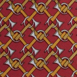 مملوكة مسبقًا Hermes Red Trumpet Horns Print Silk Tie