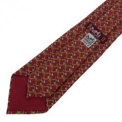 مملوكة مسبقًا Hermes Red Trumpet Horns Print Silk Tie