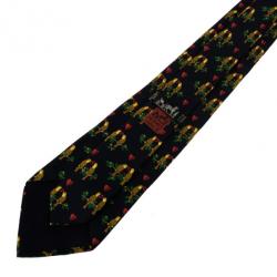 Pre Owned Hermes Black Love Bird Print Vintage Silk Tie