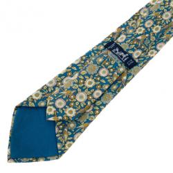 مملوكة مسبقًا Hermes Blue and Green Floral Silk Tie