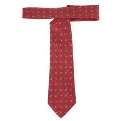 Pre Owned Hermes Red Ostrich and Egg Print Silk Tie