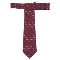 Pre Owned Hermes Red Duck Print Vintage Silk Tie