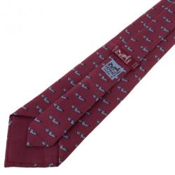 Pre Owned Hermes Red Duck Print Vintage Silk Tie