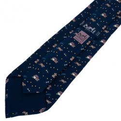 مملوكة مسبقًا Hermes Blue Dog and Bone Print Silk Tie