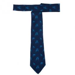 Pre Owned Hermes Blue Boxing Kangaroo Print Silk Tie