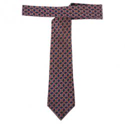 Pre Owned Hermes Blue Buckle Print Silk Tie