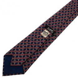 Pre Owned Hermes Blue Buckle Print Silk Tie