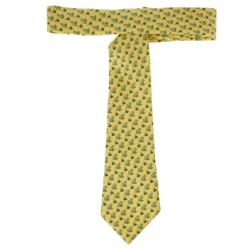 Pre Owned Hermes Yellow Frog Print Silk Vintage Tie