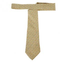 Pre Owned Hermes Yellow Floral Print Silk Tie