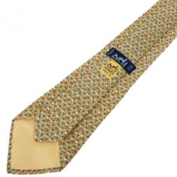 Pre Owned Hermes Yellow Floral Print Silk Tie