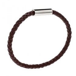 Pre Owned Hermes Goliath Burgundy Braided Leather Palladium Plated Bracelet