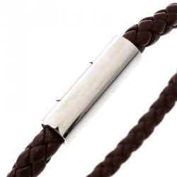 Pre Owned Hermes Goliath Burgundy Braided Leather Palladium Plated Bracelet