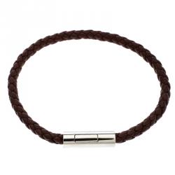 Pre Owned Hermes Goliath Burgundy Braided Leather Palladium Plated Bracelet