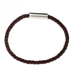 Pre Owned Hermes Goliath Burgundy Braided Leather Palladium Plated Bracelet