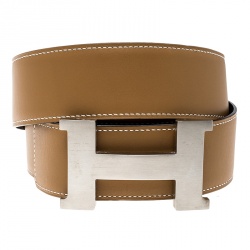 Pre Owned Hermes Brown/Black Swift and Box Calf Leather Constance 2 Buckle Belt 110cm