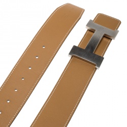 Pre Owned Hermes Brown/Black Swift and Box Calf Leather Constance 2 Buckle Belt 110cm