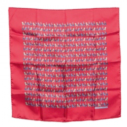 Hermes Red Horse Carriage Printed Silk Pocket Square
