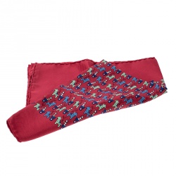 Hermes Red Horse Carriage Printed Silk Pocket Square