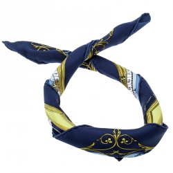 Hermes Navy Blue Printed Silk Dies et Hore Pocket Square