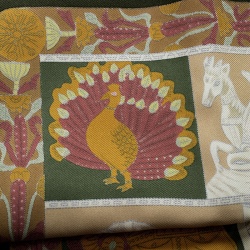 Hermes Green Printed Silk Pocket Square