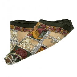 Hermes Green Printed Silk Pocket Square