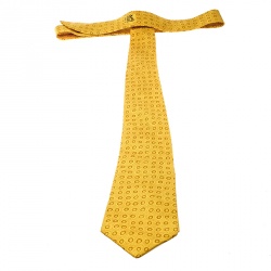 Pre Owned Hermes Vintage Mustard Yellow Circle Print Silk Tie
