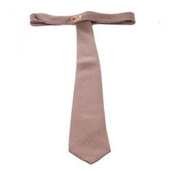 Pre Owned Hermes Orange Dumbbell Printed Silk Tie