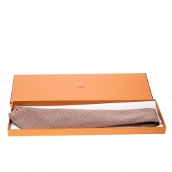 Pre Owned Hermes Orange Dumbbell Printed Silk Tie