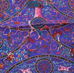 Hermes Blue Peuple Du Vent Printed Silk Pocket Square